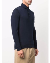 Pull à col polo en laine bleu marine Cenere Gb