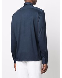 Pull à col polo en laine bleu marine Mazzarelli