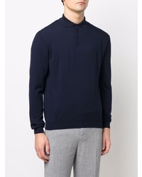 Pull à col polo en laine bleu marine Malo