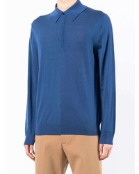 Pull à col polo en laine bleu marine Paul Smith