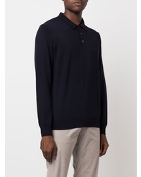 Pull à col polo en laine bleu marine Corneliani