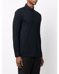 Pull à col polo en laine bleu marine Emporio Armani