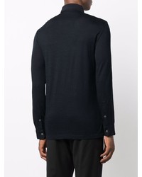 Pull à col polo en laine bleu marine Emporio Armani