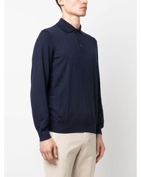 Pull à col polo en laine bleu marine Brunello Cucinelli