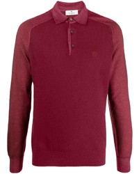 Pull à col polo en laine brodé bordeaux