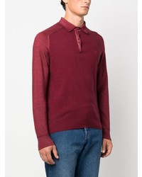 Pull à col polo en laine brodé bordeaux Etro