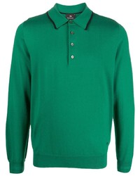 Pull à col polo en laine brodé vert