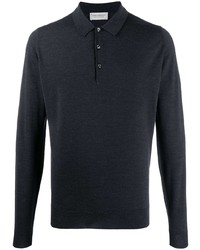 Pull à col polo en laine gris foncé John Smedley