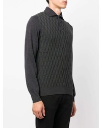 Pull à col polo en laine gris foncé Corneliani