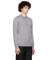 Pull à col polo en laine gris Theory