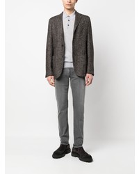 Pull à col polo en laine gris Zegna