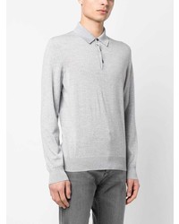 Pull à col polo en laine gris Zegna