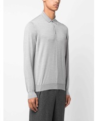 Pull à col polo en laine gris Lardini