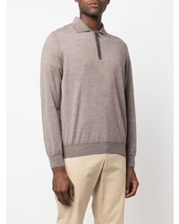 Pull à col polo en laine marron clair Canali