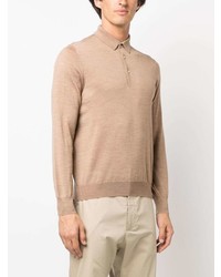 Pull à col polo en laine marron clair Lardini