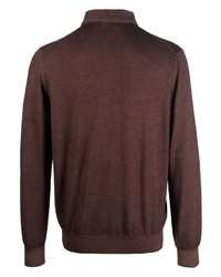 Pull à col polo en laine marron foncé Lardini