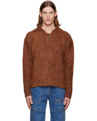 Pull à col polo en laine marron Andersson Bell