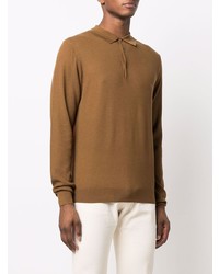 Pull à col polo en laine marron Aspesi