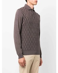 Pull à col polo en laine marron Corneliani