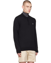 Pull à col polo en laine noir Fred Perry