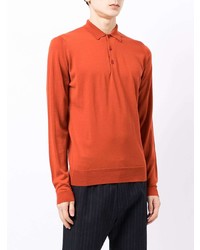 Pull à col polo en laine orange John Smedley