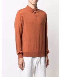 Pull à col polo en laine orange Ermenegildo Zegna