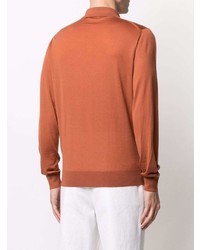 Pull à col polo en laine orange Ermenegildo Zegna