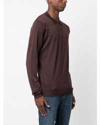 Pull à col polo en laine pourpre foncé John Smedley