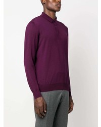 Pull à col polo en laine pourpre foncé Lardini