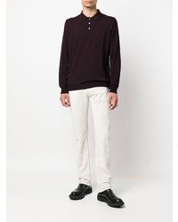 Pull à col polo en laine pourpre foncé Corneliani