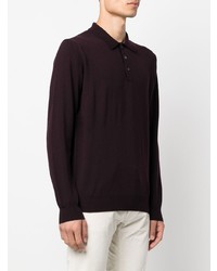 Pull à col polo en laine pourpre foncé Corneliani