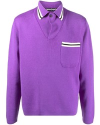 Pull à col polo en laine pourpre