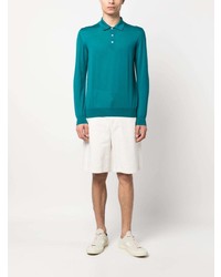 Pull à col polo en laine turquoise Moorer