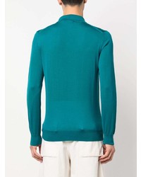 Pull à col polo en laine turquoise Moorer