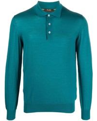 Pull à col polo en laine turquoise Moorer