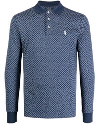 Pull à col polo géométrique bleu