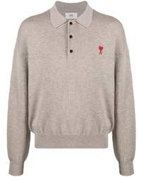 Pull à col polo gris Ami Paris