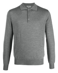 Pull à col polo gris Canali