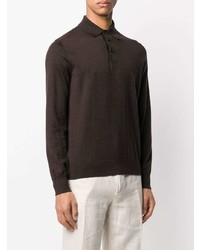 Pull à col polo marron foncé Ermenegildo Zegna