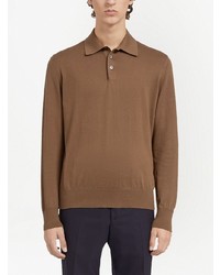 Pull à col polo marron Zegna