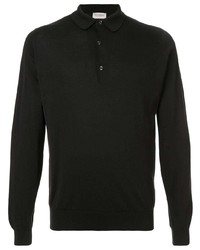 Pull à col polo noir John Smedley