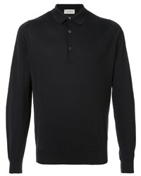 Pull à col polo noir John Smedley