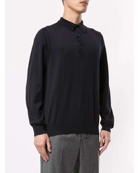 Pull à col polo noir John Smedley