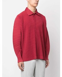Pull à col polo rouge Homme Plissé Issey Miyake