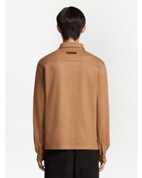 Pull à col polo tabac Zegna