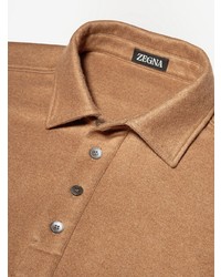 Pull à col polo tabac Zegna