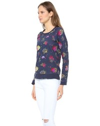 Pull à col rond à fleurs bleu marine Candela