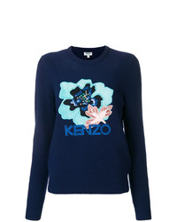Pull à col rond à fleurs bleu marine Kenzo