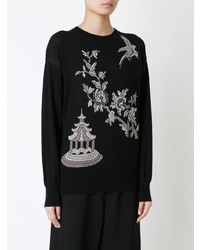 Pull à col rond à fleurs noir MS MIN