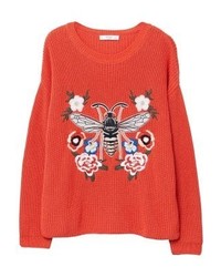 Pull à col rond à fleurs orange Mango
